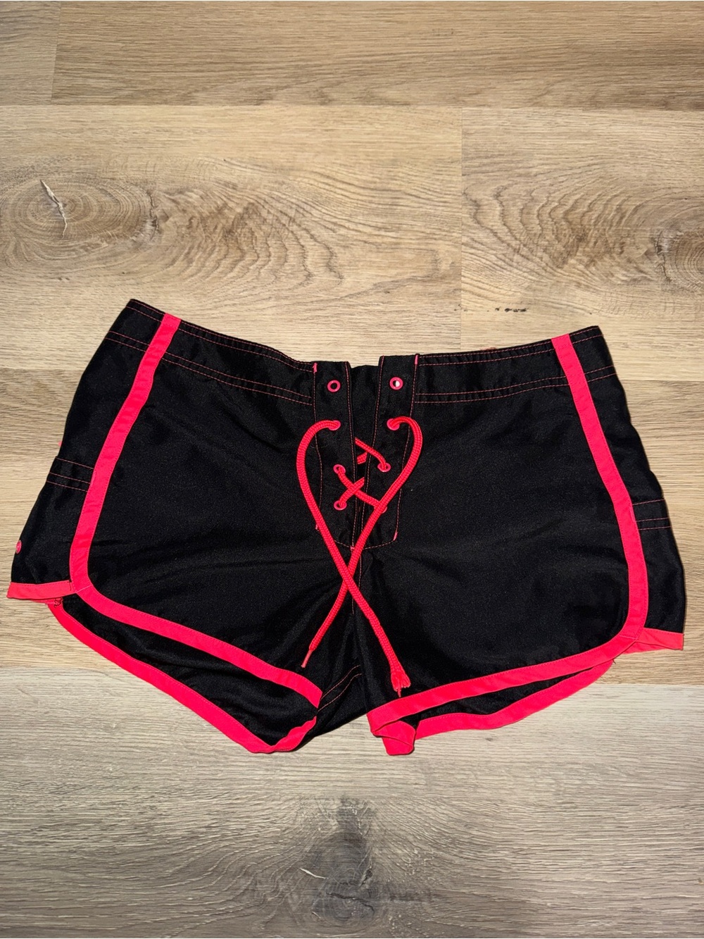 No Boundaries Board Shorts with Hot Pink Trim & Lace-Up Front